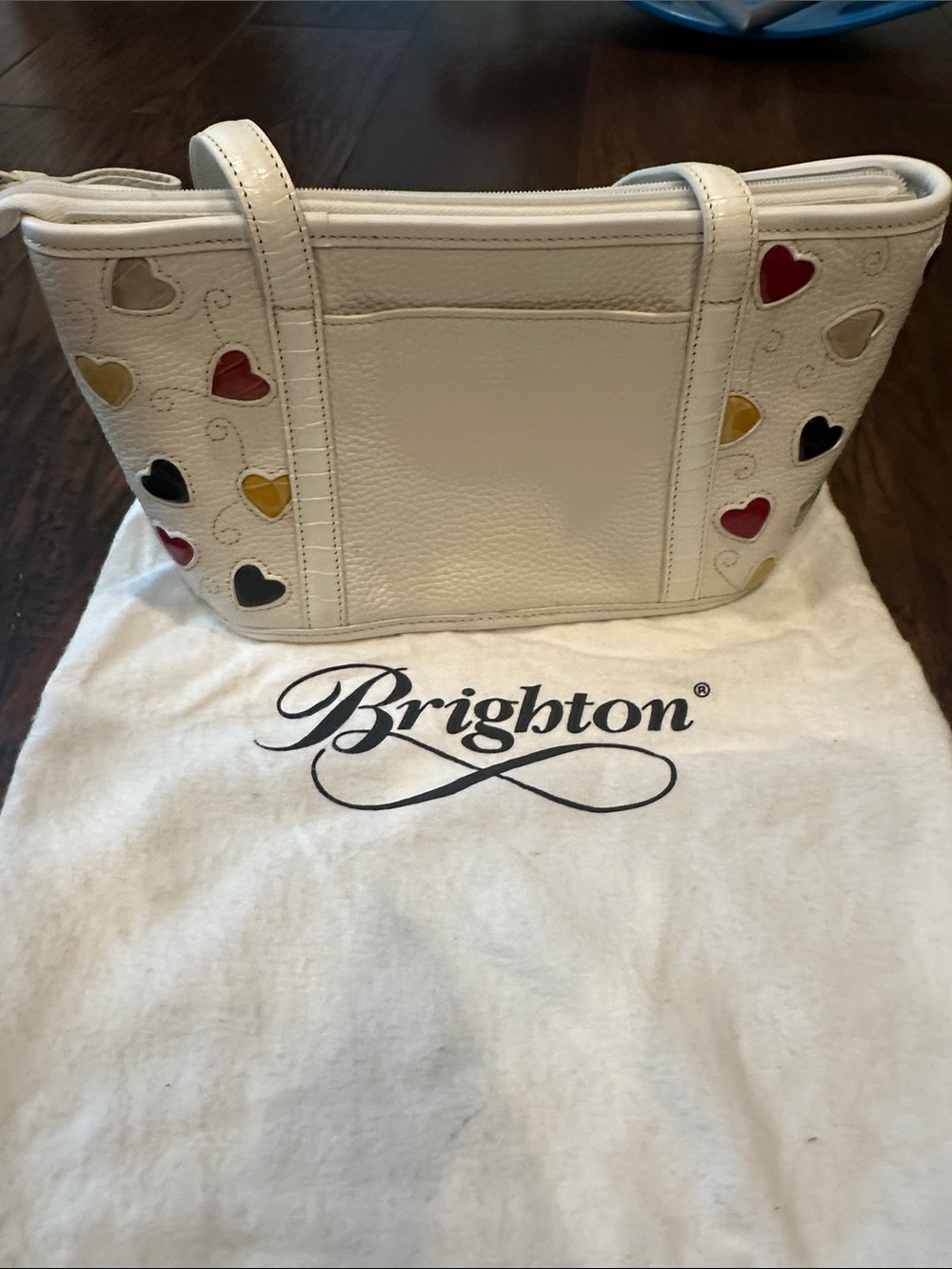 Brighton White Leather Tote with Multicolor Heart Details - Picture 3 of 3